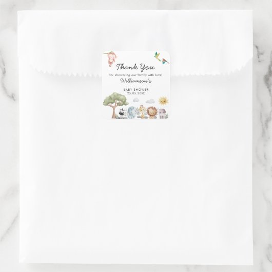 Oerwoud Safari Baby shower Vierkante Sticker (Tas)