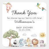 Oerwoud Safari Baby shower Vierkante Sticker (Voorkant)