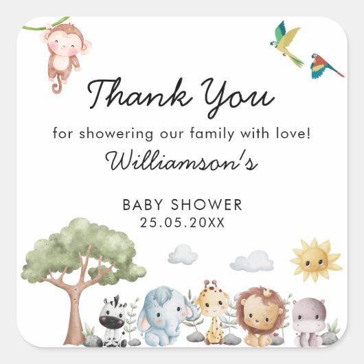 Oerwoud Safari Baby shower Vierkante Sticker (Voorkant)