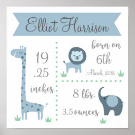 Oerwoud Safari Baby Stats Poster