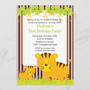 Oerwoud Safari Baby Tiger Birthday Party Invitatio Kaart