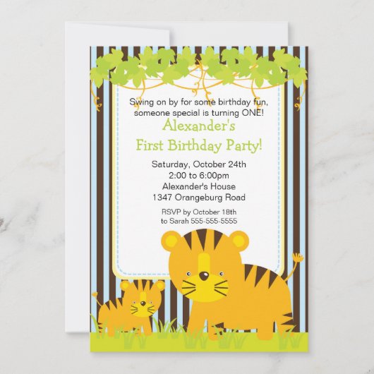 Oerwoud Safari Baby Tiger Birthday Party Invitatio Kaart (Voorkant)