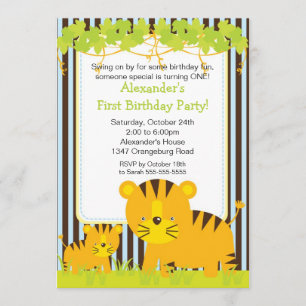 Oerwoud Safari Baby Tiger Birthday Party Invitatio Kaart