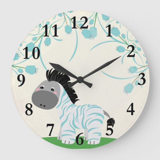 Oerwoud Safari Baby Zebra Nursery Wall Clock Grote Klok (Voorkant)