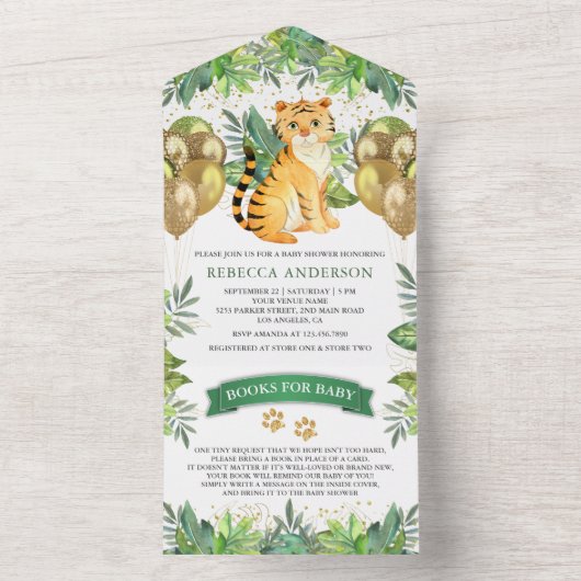 Oerwoud Safari Balloons Cute Tiger Cub Baby shower All In One Uitnodiging (Binnen)