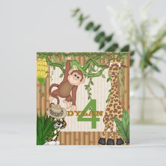 OERWOUD Safari Birthday Invitation Templ Kaart (Staand voorkant)