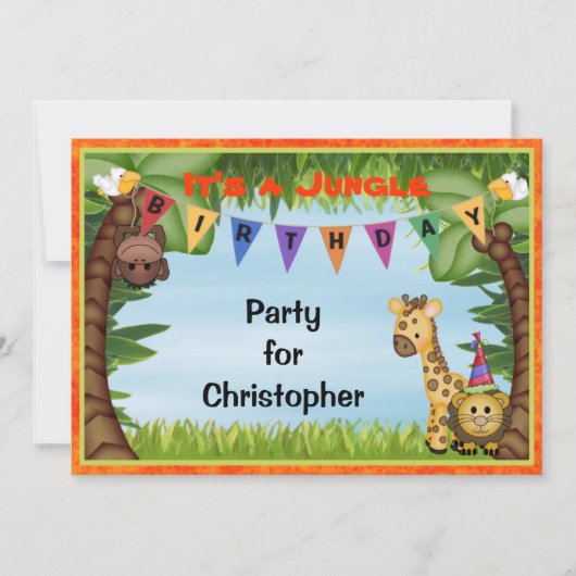 Oerwoud Safari Birthday Party Invitation Kaart (Voorkant)