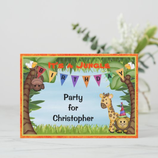 Oerwoud Safari Birthday Party Invitation Kaart (Staand voorkant)