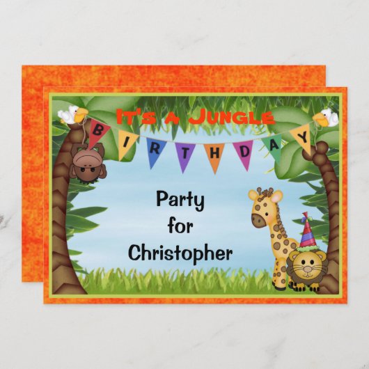 Oerwoud Safari Birthday Party Invitation Kaart (Voorkant / Achterkant)