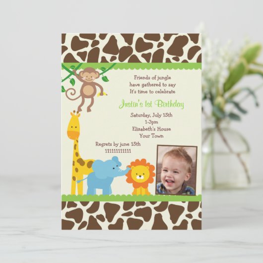 Oerwoud Safari Birthday Uitnodiging (Staand voorkant)