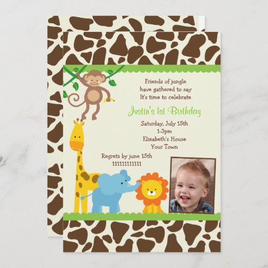 Oerwoud Safari Birthday Uitnodiging (Voorkant / Achterkant)