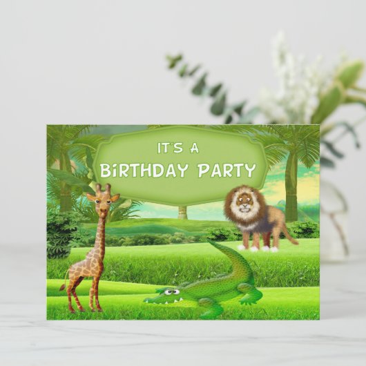 Oerwoud Safari Birthday Uitnodiging (Staand voorkant)