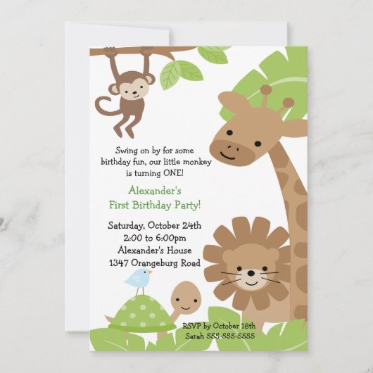 Oerwoud Safari Birthday Uitnodiging (Voorkant)