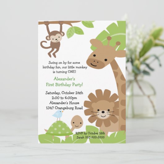 Oerwoud Safari Birthday Uitnodiging (Staand voorkant)