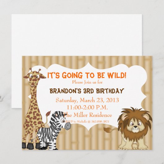 Oerwoud Safari Birthday Uitnodiging (Voorkant / Achterkant)