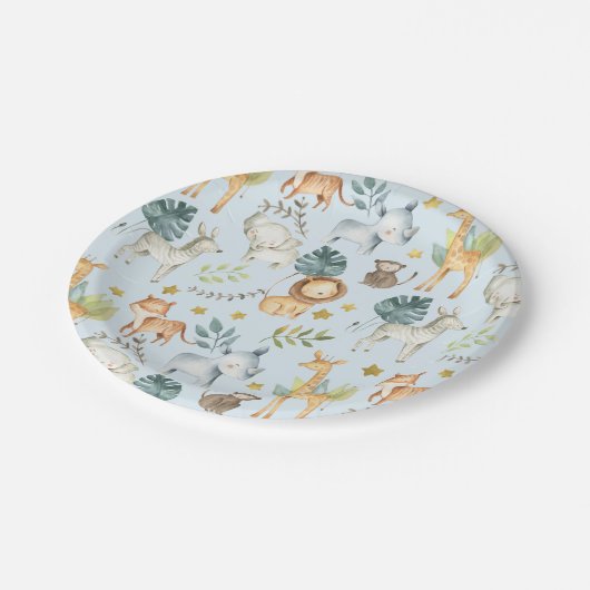 Oerwoud safari blauw naar ddler papieren bordje (Gekanteld)