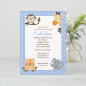 Oerwoud Safari (Blue) 5x7 Baby shower Uitnodiging (Staand voorkant)