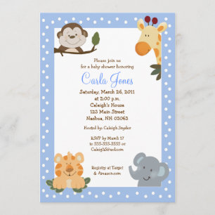Oerwoud Safari (Blue) 5x7 Baby shower Uitnodiging