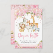  Oerwoud Safari Blush Floral Diaper Raffle Informatiekaartje (Voorkant / Achterkant)