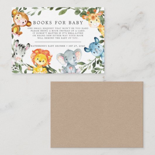 Oerwoud Safari Books for Baby Baby shower card Informatiekaartje (Voorkant / Achterkant)