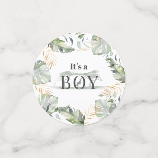 Oerwoud Safari Botanical Boy Baby shower Confetti (Kleine voorkant)