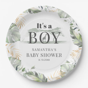 Oerwoud Safari Botanical Boy Baby shower Papieren Bordje