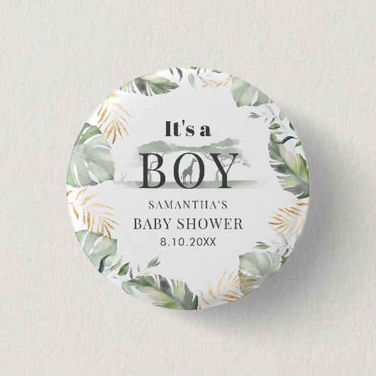 Oerwoud Safari Botanical Boy Baby shower Ronde Button 3,2 Cm (Voorkant)