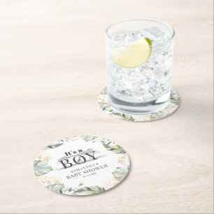Oerwoud Safari Botanical Boy Baby shower Ronde Kartonnen Onderzetter