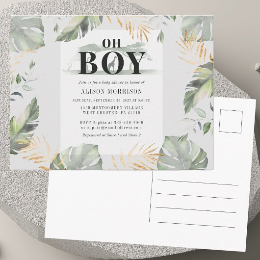 Oerwoud Safari Botanical Boy Giraffe Baby shower Uitnodiging Briefkaart