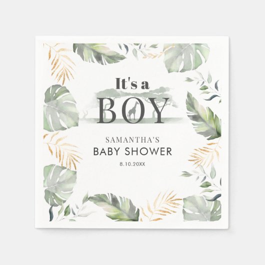 Oerwoud Safari Botanische Jongen Baby shower Papie Servet (Voorkant)