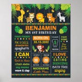 Oerwoud Safari Boy Birth Stats Birthday Milestone Poster (Voorkant)