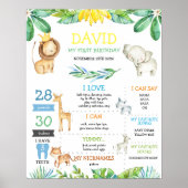 Oerwoud Safari Boy First Birthday Milestone Poster (Voorkant)