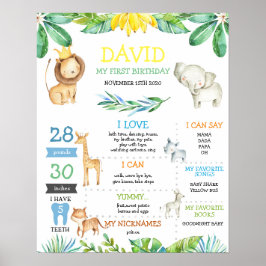 Oerwoud Safari Boy First Birthday Milestone Poster
