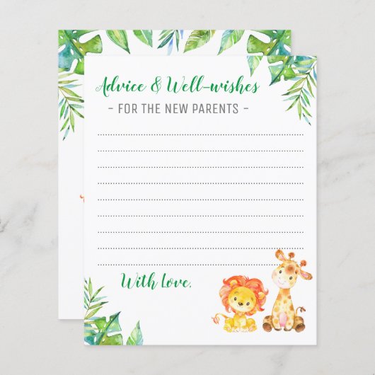 Oerwoud Safari Boy Shower New Parents Advice Kaart (Voorkant / Achterkant)