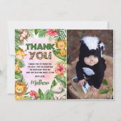 Oerwoud Safari Boy Verjaardagsfeestfoto Bedankkaart (Voorkant)