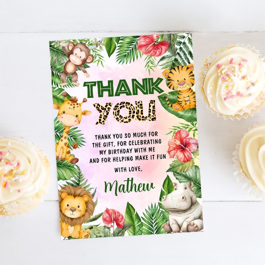 Oerwoud Safari Boy Verjaardagsfeestje Bedankkaart
