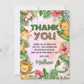 Oerwoud Safari Boy Verjaardagsfeestje Bedankkaart (Voorkant)