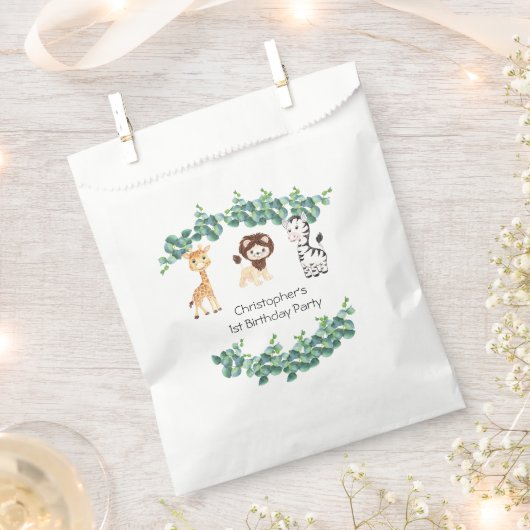 Oerwoud Safari Boys Giraffe Leeuw Zebra 1e Verjaar Bedankzakje (Geknipt)