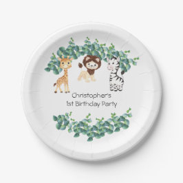 Oerwoud Safari Boys Giraffe Leeuw Zebra 1e Verjaar Papieren Bordje