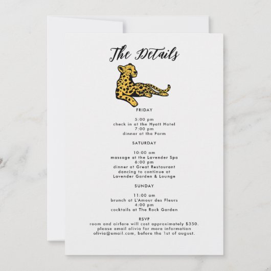 Oerwoud Safari Cheetah Bachelorette Party Route Kaart (Achterkant)