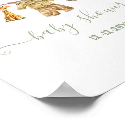 Oerwoud Safari Clothesline Baby shower Welkom Poster (Hoek)