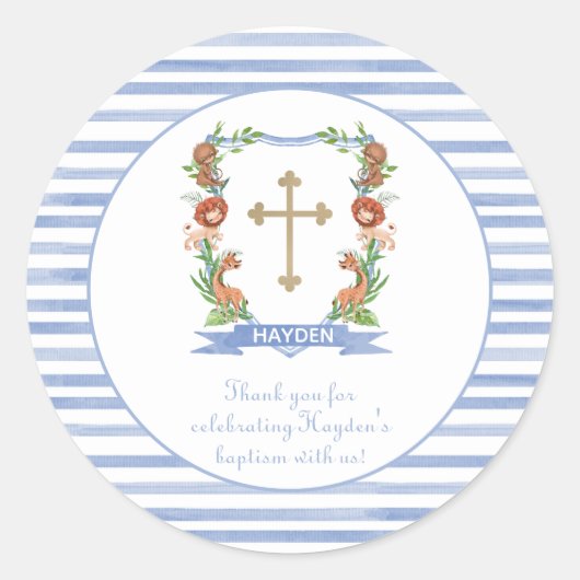 Oerwoud Safari Crest Baptism Hartelijk dank Ronde Sticker (Voorkant)