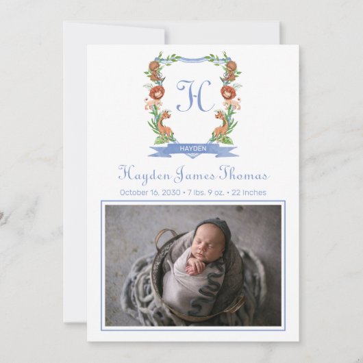 Oerwoud Safari Crest Birth kondiging Aankondiging (Voorkant)