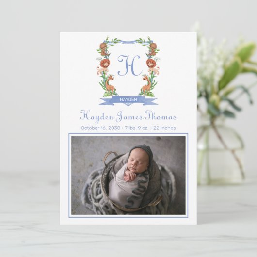 Oerwoud Safari Crest Birth kondiging Aankondiging (Staand voorkant)