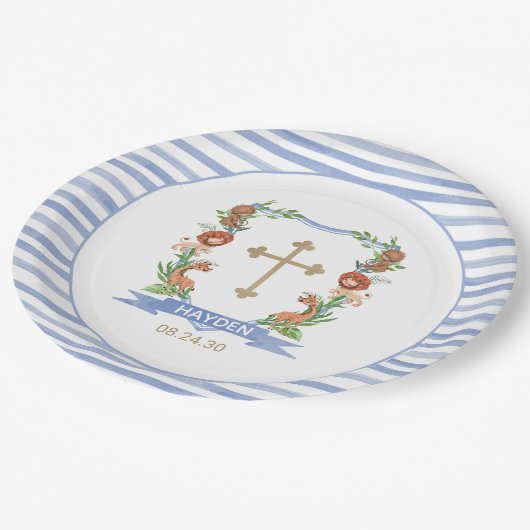 Oerwoud Safari Crest Boy Baptism Papieren Bordje (Gekanteld)