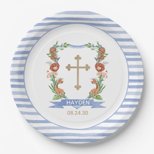 Oerwoud Safari Crest Boy Baptism Papieren Bordje (Voorkant)