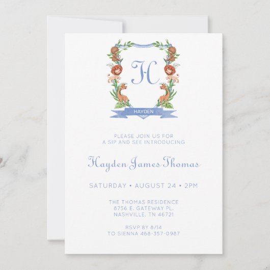 Oerwoud Safari Crest Boy Sip en zie Uitnodiging (Voorkant)