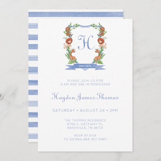 Oerwoud Safari Crest Boy Sip en zie Uitnodiging (Voorkant / Achterkant)