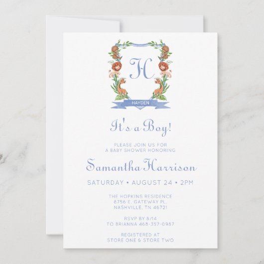 Oerwoud Safari Crest Het is een Baby shower van ee Kaart (Voorkant)