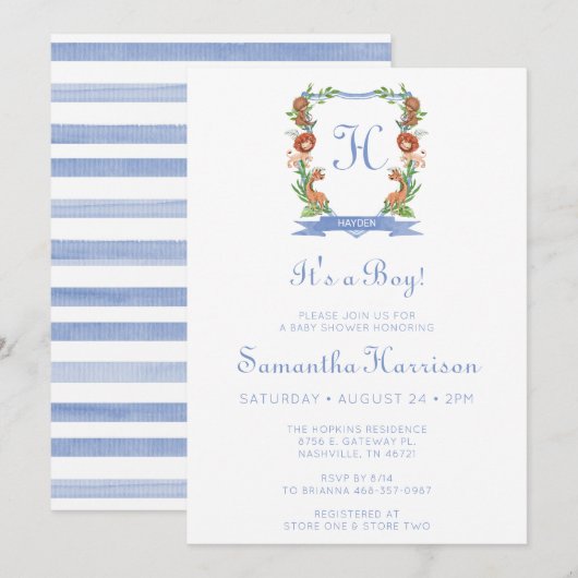 Oerwoud Safari Crest Het is een Baby shower van ee Kaart (Voorkant / Achterkant)